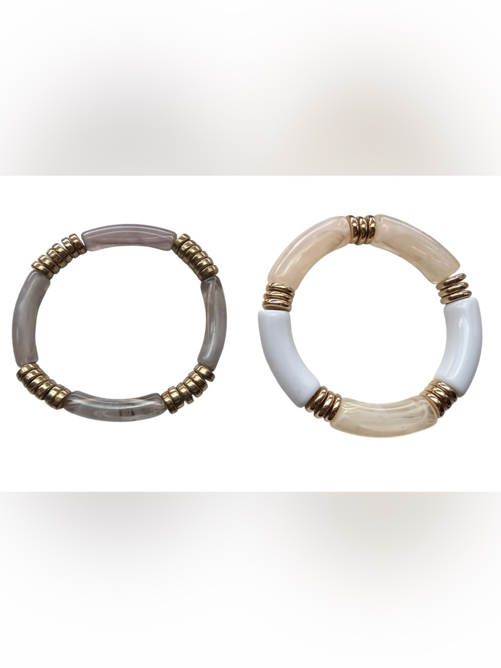 Set of 2 Curved Bangles, Acrylic Curved Tube Elastic Bracelets - Picture 4 of 10